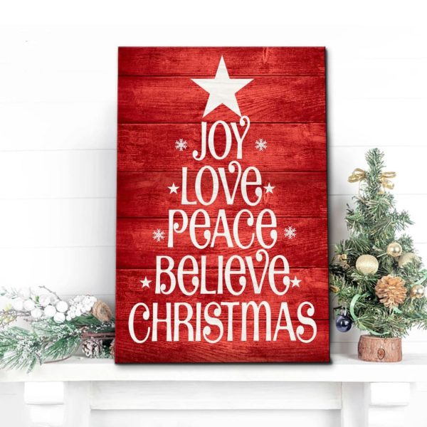 Joy Love Peace Believe Canvas Gallery Painting Wrapped Canvas Canvas, Christian Christmas Gifts