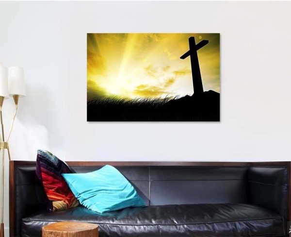 Cross Silhouette Sunset Background 1 Jesus Christian Premium Multi Canvas Prints, Multi Piece Panel Canvas Luxury Gallery Wall Fine Art Print - Image 4