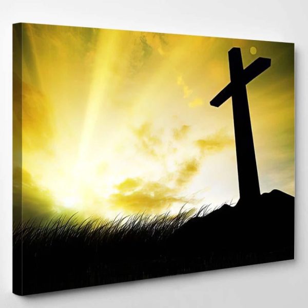 Cross Silhouette Sunset Background 1 Jesus Christian Premium Multi Canvas Prints, Multi Piece Panel Canvas Luxury Gallery Wall Fine Art Print