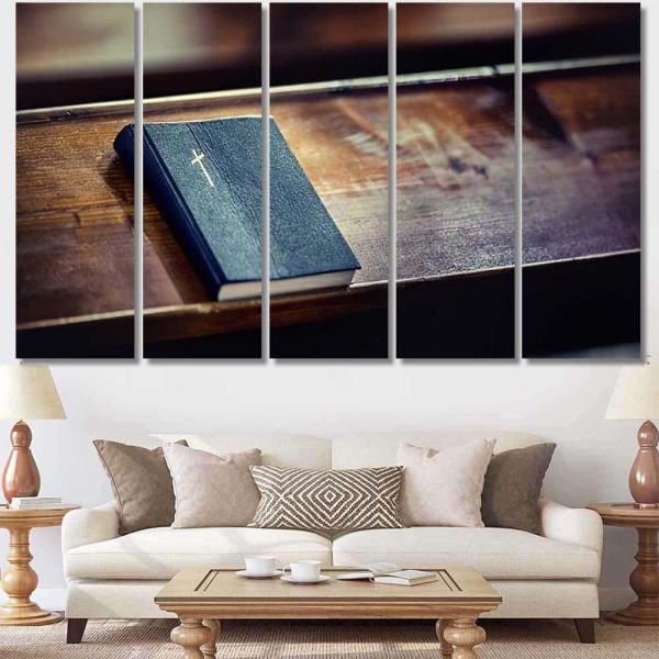 Book Holy Bible On Old Wooden Jesus Christian Premium Multi Canvas Prints, Multi Piece Panel Canvas Luxury Gallery Wall Fine Art Print - Image 8