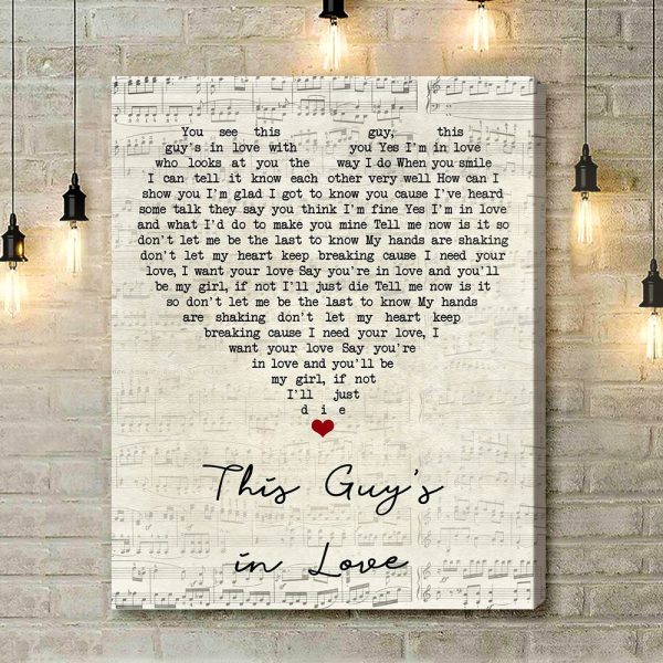 Burt Bacharach This Guy's In Love Script Heart Song Lyric Art Print - Canvas Print Wall Art Home Decor