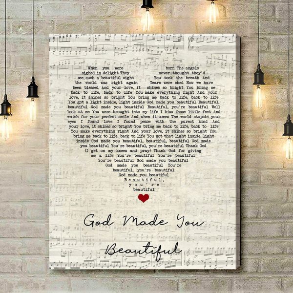 Beyonce God Made You Beautiful Script Heart Song Lyric Art Print - Canvas Print Wall Art Home Decor