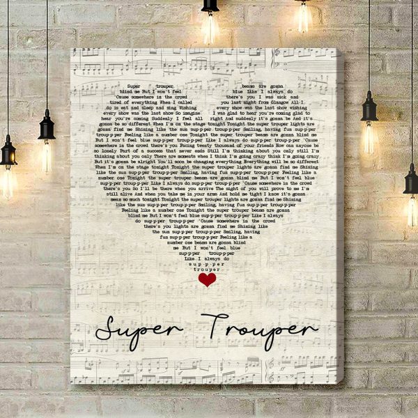 ABBA Super Trouper Script Heart Song Lyric Art Print - Canvas Print Wall Art Home Decor