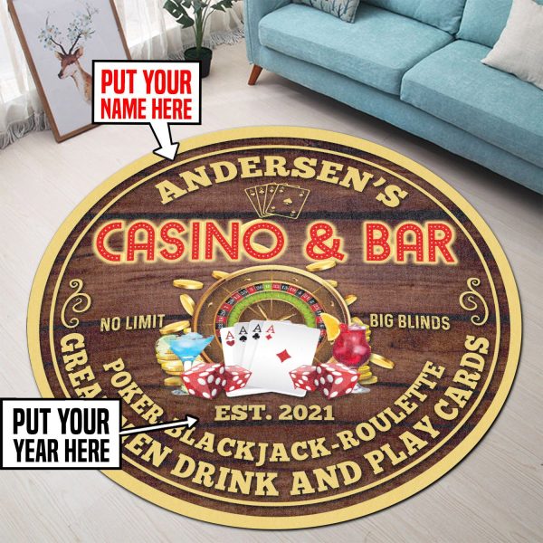 Personalized Casino Bar Poker Round Mat Round Floor Mat Room Rugs Carpet Outdoor Rug Washable Rugs