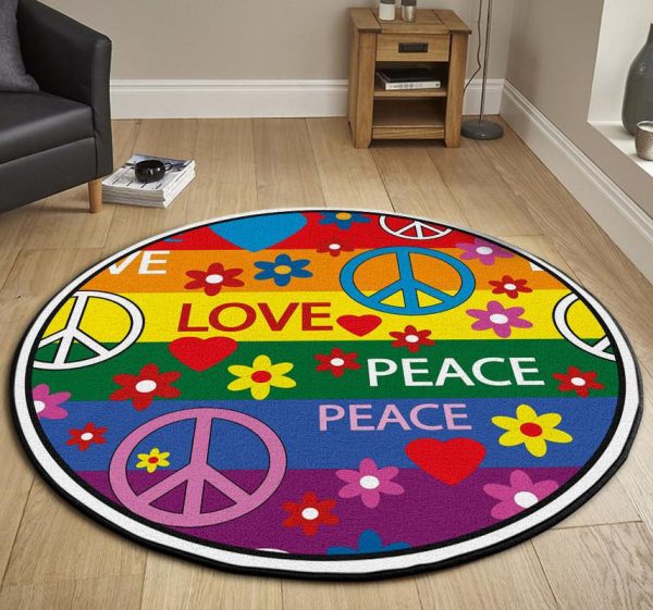 Peace Love Round Mat Round Floor Mat Room Rugs Carpet Outdoor Rug Washable Rugs - Image 3