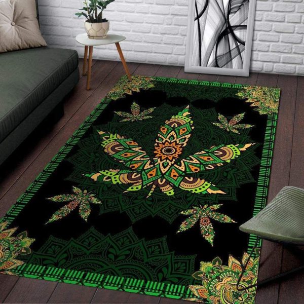 Sunflower Weed Mandala Green Black Rectangle Rug Carpet Washable Rugs