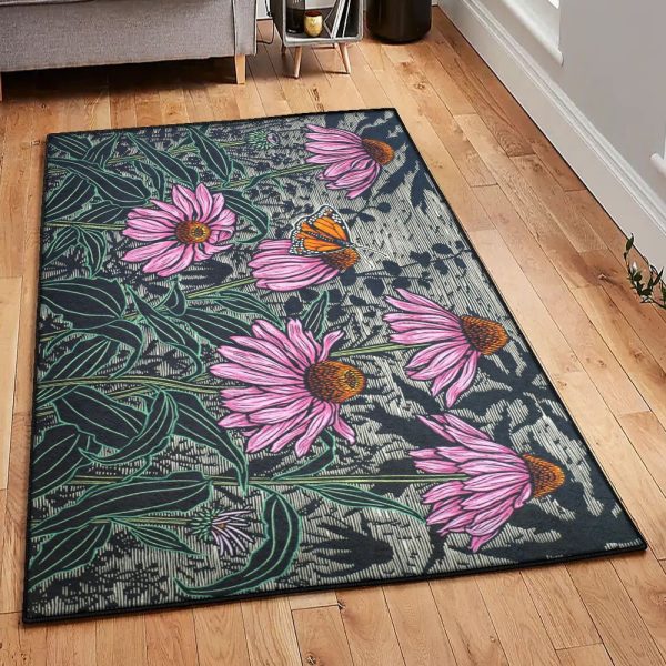 Flower Non Shedding Echinacea Flower Rug Rectangle Rugs Washable Area Rug Non-Slip Carpet For Living Room Bedroom