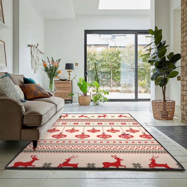 Xmas Large Christmas Deer Rug Rectangle Rugs Washable Area Rug Non-Slip Carpet For Living Room Bedroom