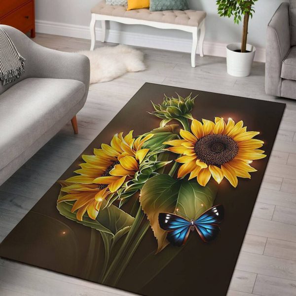 Beautiful Sunflower Rectangle Rug Carpet Washable Rugs