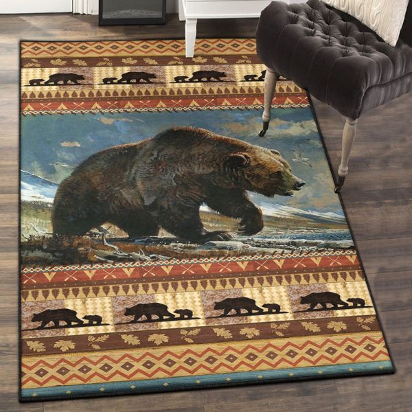 Bear Art Deco Rug Native Bear Pattern 2105Hn Rug Rectangle Rugs Washable Area Rug Non-Slip Carpet For Living Room Bedroom