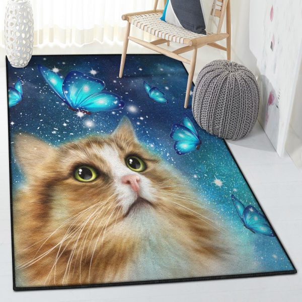 Monarch Dining Room Rug Butterfly And Cat Pretty Rug Rectangle Rugs Washable Area Rug Non-Slip Carpet For Living Room Bedroom