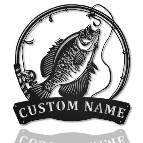 Personalized Black Crappie Fishing Fish Pole Metal Sign Art, Custom Bl