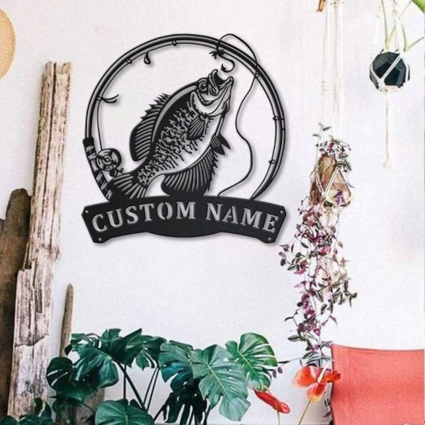 Personalized Black Crappie Fishing Fish Pole Metal Sign Art, Custom Bl - Image 2