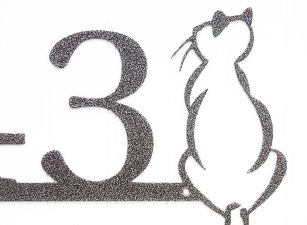 Custom Cat Metal House Number Silver Vein Laser Cut Steel Address Sign - Image 2