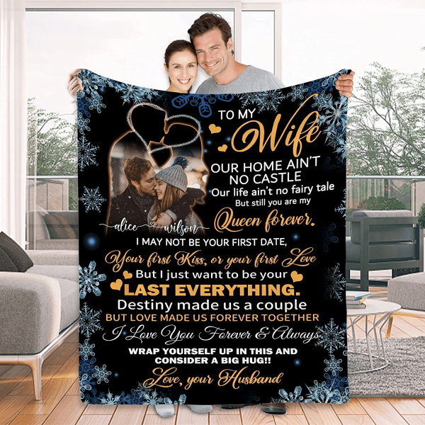 Custom Wife Gifts Blanket With Picture & Names Change - I Love You Gif