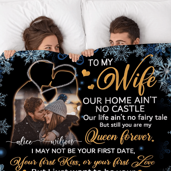 Custom Wife Gifts Blanket With Picture & Names Change - I Love You Gif - Image 3