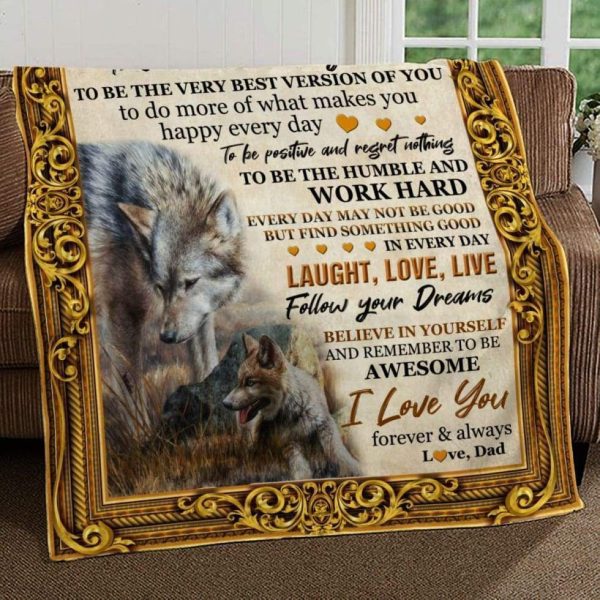 Wolf Dad Gift For Son Love You Forever And Always Throw Fleece Blanket - Image 3