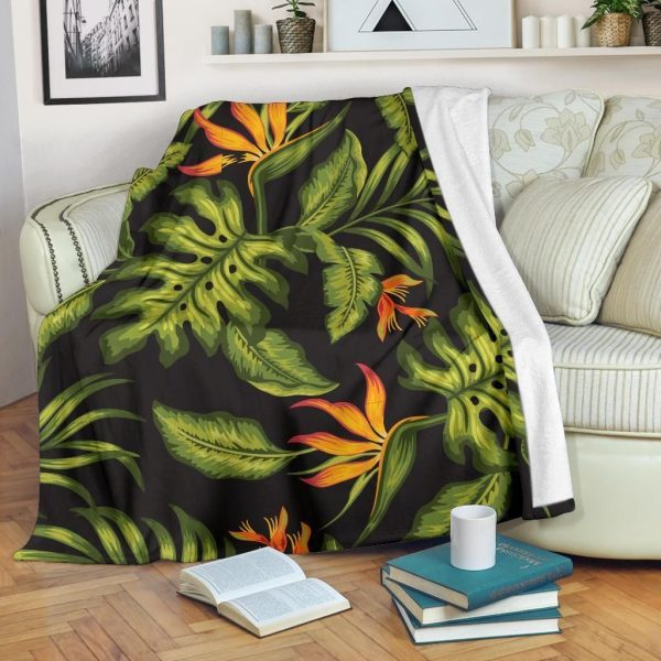 Bird Of Paradise Pattern Palm Tree Fleece Blanket