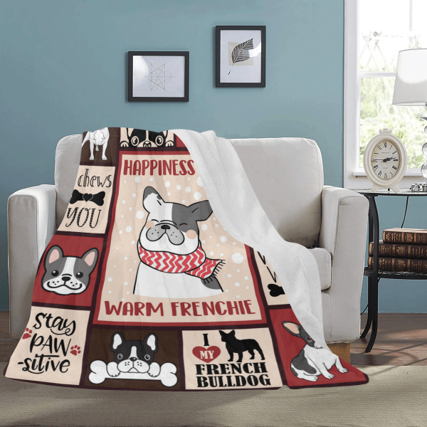 Happiness Is A Warm Frenchie French Bulldog Dog Fleece Blanket - Image 3