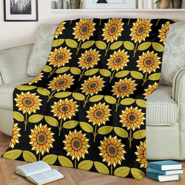 Sunflower Pattern Print Design Yellow And Black Fleece Blanket - Image 2