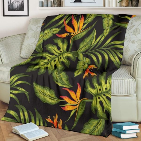 Bird Of Paradise Pattern Palm Tree Fleece Blanket - Image 2