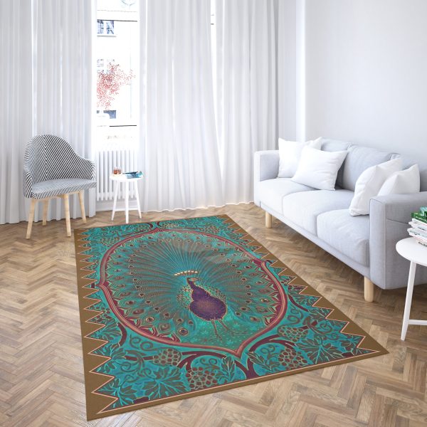 Peacock Playroom Rug Blue Peacock Rug Rectangle Rugs Washable Area Rug Non-Slip Carpet For Living Room Bedroom