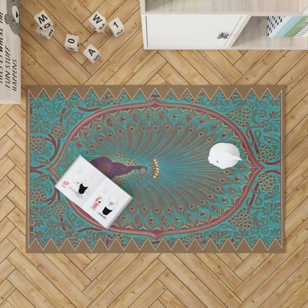 Peacock Playroom Rug Blue Peacock Rug Rectangle Rugs Washable Area Rug Non-Slip Carpet For Living Room Bedroom - Image 2