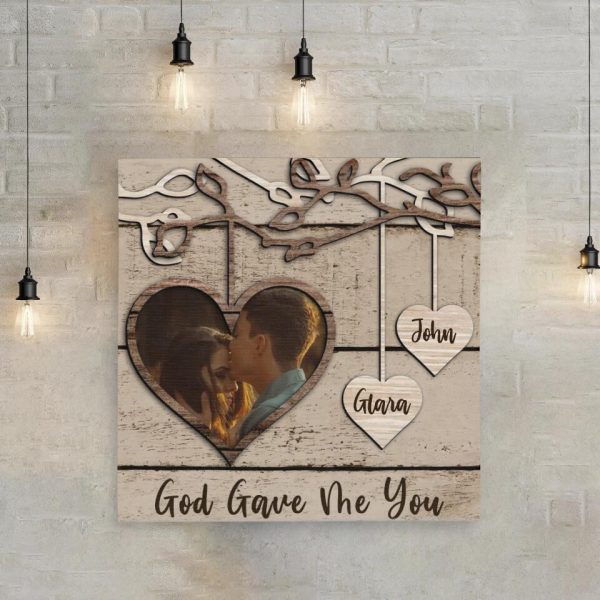 Personalized Canvas Prints Custom Name And Upload Photo - God Gave Me You Wooden Name Sign Dem Canvas - Image 2