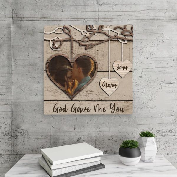 Personalized Canvas Prints Custom Name And Upload Photo - God Gave Me You Wooden Name Sign Dem Canvas - Image 6