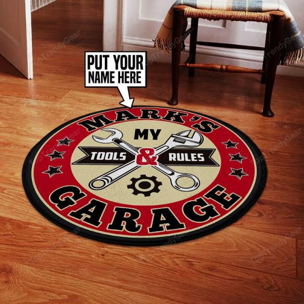 Personalized Garage My Tools My Rules Living Room Round Mat Circle Rug - Image 2