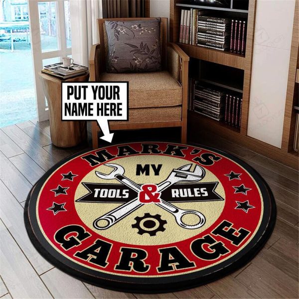 Personalized Garage My Tools My Rules Living Room Round Mat Circle Rug