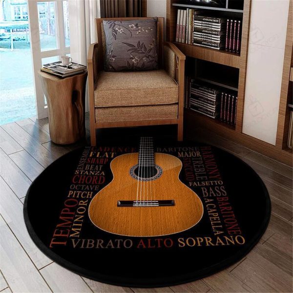 Guitar Wood Round Mat Round Floor Mat Room Rugs Carpet Outdoor Rug Washable Rugs