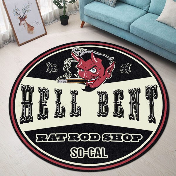 Hell Bent Rat Rods Round Mat Round Floor Mat Room Rugs Carpet Outdoor Rug Washable Rugs