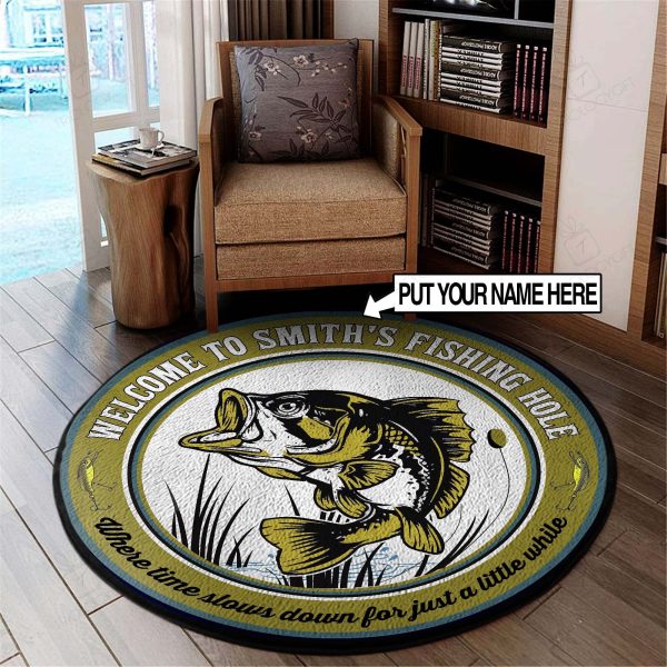 Welcom to the Fishing Holde Round Rug, Carpet 06449